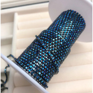 Стразовая лента Sapphire Metallic (база Jet Hematite)