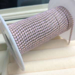 Стразовая лента Pink Opal (серебристая база)