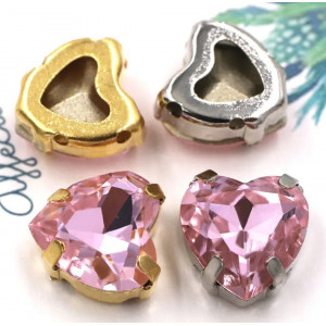 Сердце в серебристых цапах Light Pink 10 мм.