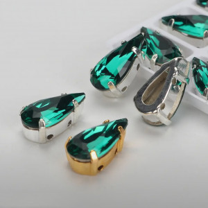4322 Teardrop (слезинка) Emerald в серебр. оправе (хрусталь) 7х14 мм